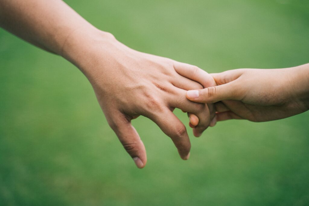 hands touch connection close up