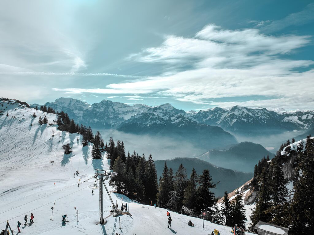 snowy alps mountains skiing
